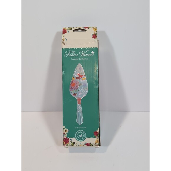 The Pioneer Woman Spring Celia Ceramic Aqua Pie Server Dishwasher Safe NEW - Picture 3 of 7
